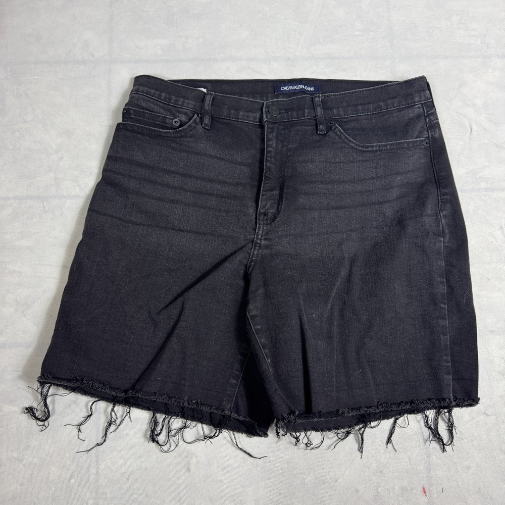 Calvin‎ Klien REPREVE Womens Bermuda Shorts Black Raw Hem Denim  Regular Fit 12